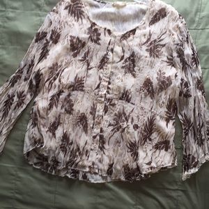 XL brown, cream and copper print sheer blouse